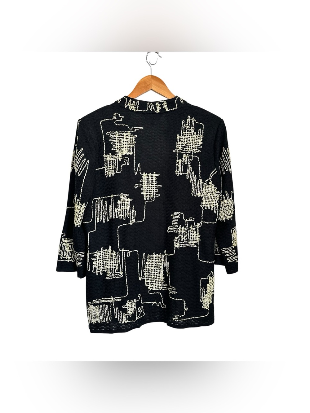 Ming Wang Womens Embroidered Knit Cardigan Jacket Sz Medium Black 3/4 Sleeve - Picture 2 of 6